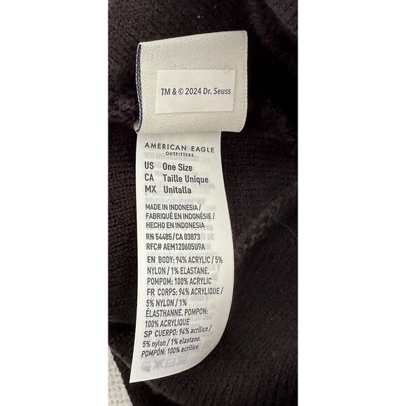 American Eagle Black Grinch Hat Beanie Cuff Pom Pom NWT - Picture 5 of 8